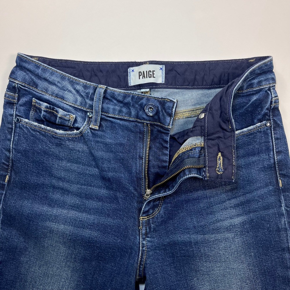 PAIGE Jacqueline Straight Jeans Size 28 Domino Blue High Rise Raw Hem Denim - Picture 10 of 12